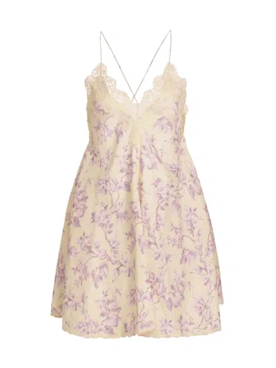 Zimmermann Women's Halliday Floral Linen Swing Minidress In Yellow Lilac Floral