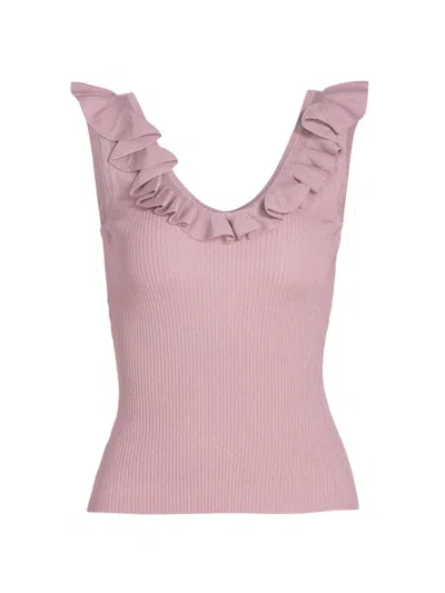 Zimmermann Women's Halliday Frill V-neck Top In Dusty Pink Lurex