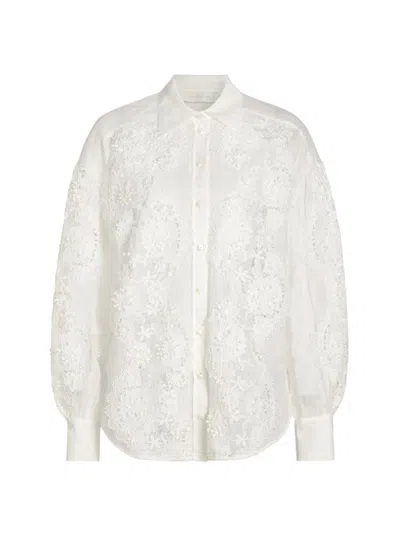 Zimmermann Halliday Guipure Lace-trimmed Ramie Shirt In Ivory