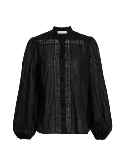Zimmermann Women's Halliday Lace Trim Shirt In Black