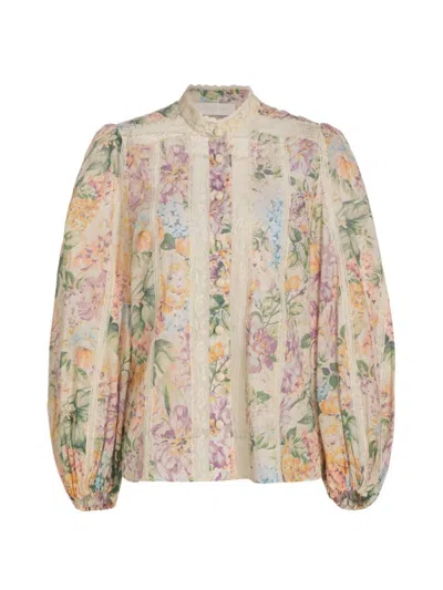 Zimmermann Women's Halliday Lace Trim Shirt In Multi Watercolour Floral