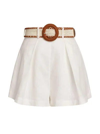 Zimmermann Halliday Belted Pleated Linen Shorts In White