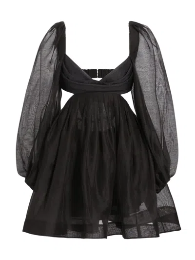 Zimmermann Women's Harmony Linen-silk Cut-out Minidress In Black