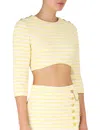 Zimmermann High Tide Cropped Button-embellished Striped Cotton-blend Top In Multi