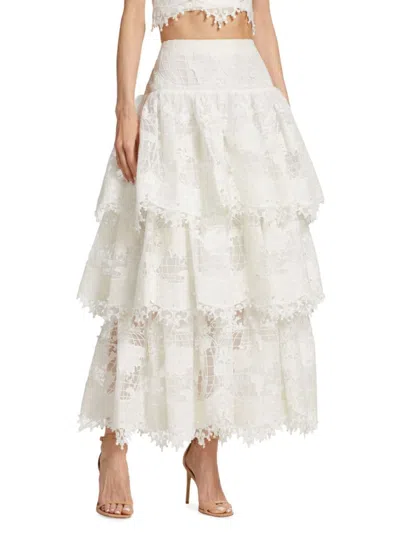 Zimmermann Women's High Tide Tiered Lace Maxi Skirt In Ivory