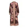 Zimmermann Floral-patterned Linen Maxi Dress With Puffed Sleeves In Brown