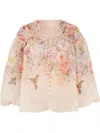 Zimmermann Illuminate Pleated Floral-print Linen And Silk-blend Blouse In White
