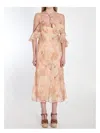 Zimmermann Floral Print Midi Dress With Ruffled Sleeves In Multicolor