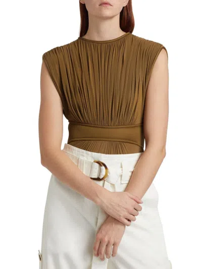 Zimmermann Women's Illuminate Pleated Bodysuit In Brown