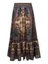 Zimmermann Womens Blue Cream Indienne Ascension Tiered Silk Midi Skirt Xs