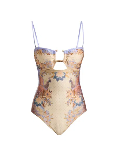Zimmermann Indra Bamboo-trim Swimsuit In Animal Print
