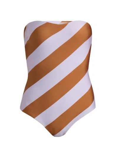 Zimmermann Indra Stripe One-piece Bandeau Swimsuit In Brown