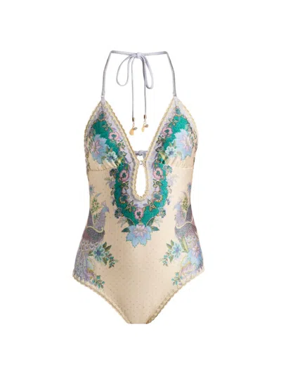 Zimmermann Women's Indra Crochet Detail One-piece Swimsuit In Brown