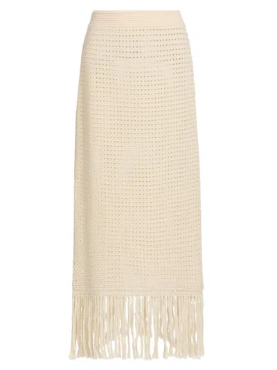 Zimmermann Women's Indra Crochet Fringe Cotton Midi-skirt In Neutral