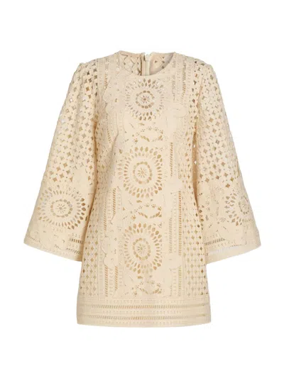 Zimmermann Indra Embroidered Silk Eyelet Minidress In Neutral