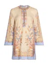 Zimmermann Womens Biscuit Scarf Floral Indra Floral-print Linen Tunic Mini Dress Xs In Neutral