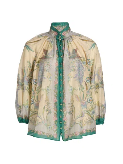 Zimmermann Indra Printed Metallic Cotton And Silk-blend Blouse In Multi