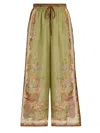 Zimmermann Womens Khaki Scarf Floral Indra Wide-leg Silk Trousers In Green