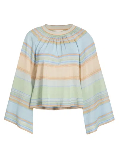 Zimmermann Women's Indra Striped Bell-sleeve Knit Top In Multi