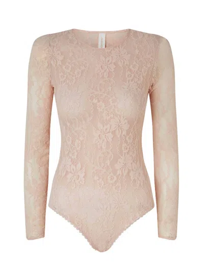 Zimmermann Floral-lace Long-sleeve Body In Pink