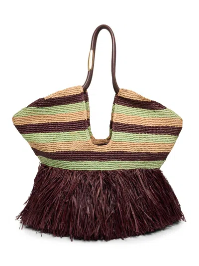 Zimmermann Women's Large Goldentime Striped Raffia Tote Bag In Burgundy