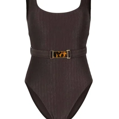 Zimmermann Laurel Ribbed Swimsuit In Gold