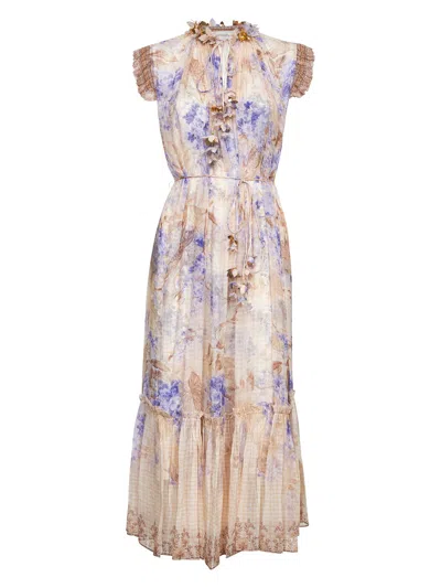 Zimmermann Women Lilac Floral Viscose Dawning Midi Dress In Purple
