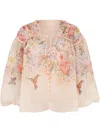 Zimmermann Illuminatebeige Blouse With Puffed Sleeves And All-over Floral Print In Linen And Silk Blend Woman