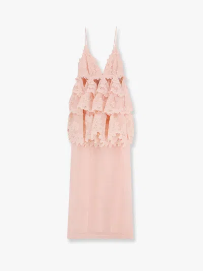 Zimmermann Women Linen And Silk Long Dress With Embroidered Flounces