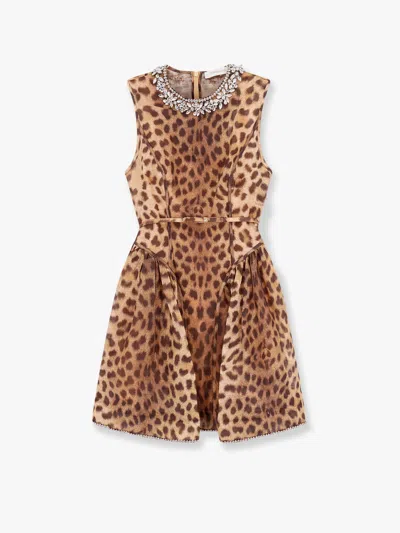 Zimmermann Women Linen And Silk Mini Dress With Animalier Print