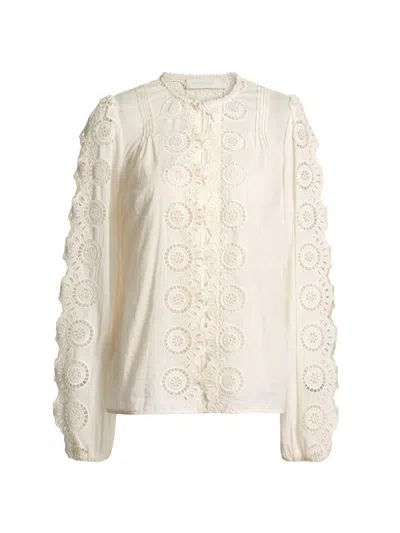 Zimmermann Women's Lucky Embroidered Cotton Blouse In White