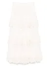 Zimmermann Ivory Embroidered Cotton Lucky Tiered Midi Skirt