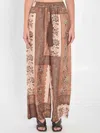Zimmermann Lucky Brown Pants With Elastic Drawstring Waist And All-over Floral Print In Silk Woman