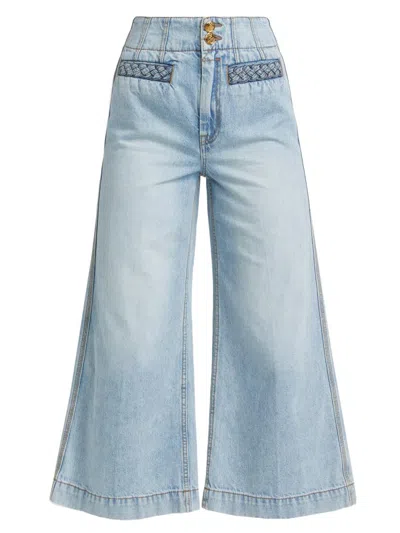 Zimmermann Women's Lucky Washed Cotton Flared Crop Jeans In Blue