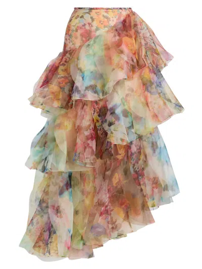 Zimmermann Women's Luna Fanned Maxi Skirt In Spliced Floral