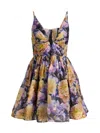 Zimmermann Luna Gathered Floral-print Linen And Silk-blend Mini Dress In Blue
