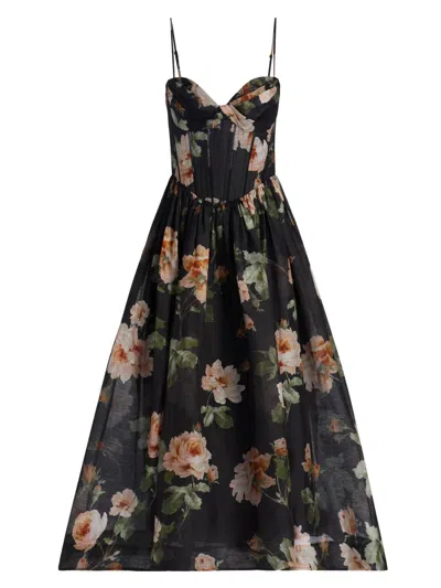 Zimmermann Women's Luna Floral Linen-silk Midi-dress