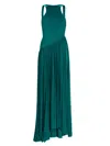 Zimmermann Luna Asymmetric Cutout Pleated Jersey Gown In Green