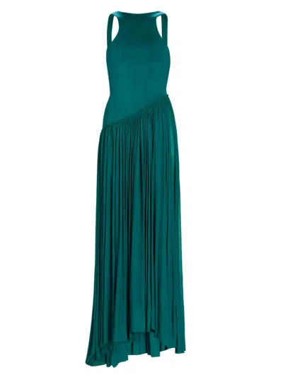 Zimmermann Luna Asymmetric Cutout Pleated Jersey Gown In Green