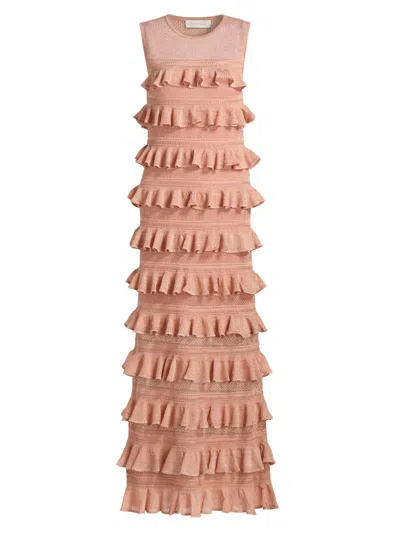 Zimmermann Women's Luna Lace Frill Midi-dress In Pink