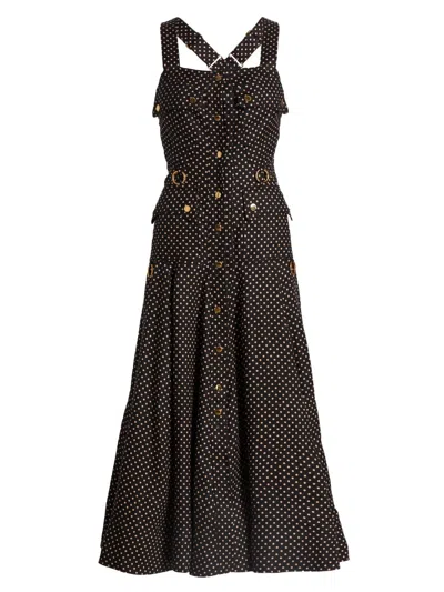 Zimmermann Women's Luna Polka Dot Cargo-style Picnic Midi-dress In Black