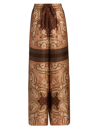 ZIMMERMANN WOMEN'S LUNA PRINTED SILK TRACK PANTS