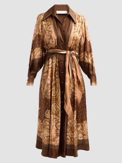 Zimmermann Women's Luna Silk Midi Shirtdress In Brown