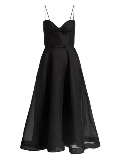 Zimmermann Women's Luna Tie-waist Linen-silk A-line Midi-dress In Black