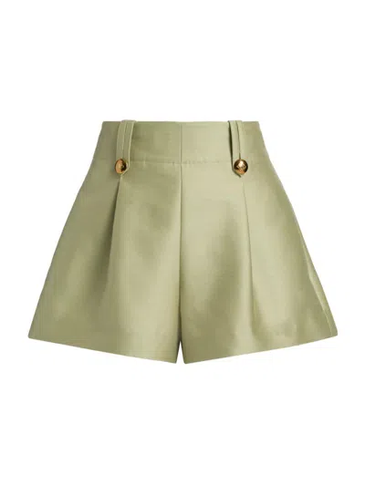 Zimmermann Kindred Spirit Luna Tailored High Waist Wool & Silk Shorts In Green