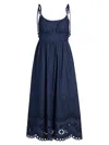 Zimmermann Mohan Broderie Anglaise Trim Denim Midi Dress In Blue