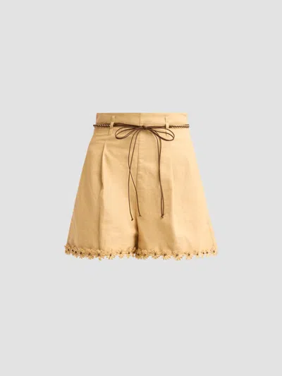 Zimmermann Women's Mahon Flower Trim Shorts In Oatmeal
