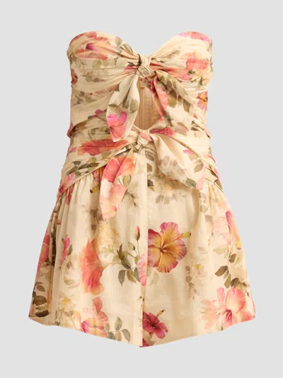 Zimmermann Women's Mahon Hibiscus Strapless Romper In Multi