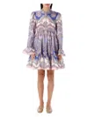 Zimmermann Maxine Long Sleeve Mini Dress Purple Paisley In Purple Pasley