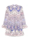 Zimmermann Maxine Long Sleeve Mini Dress Purple Paisley In Purple